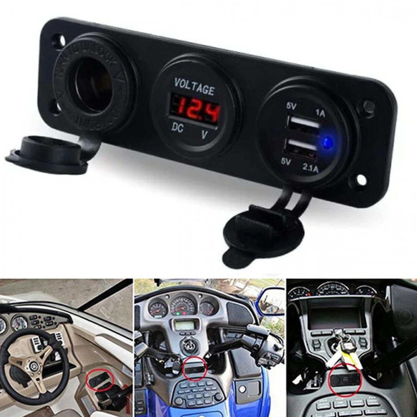 Σετ Αδιάβροχο 3 σε 1 Πάνελ Οργάνων Φόρτισης - Ψηφιακό Βολτόμετρο & Αντάπτορας Αναπτήρα με 2 Θύρες USB Γρήγορης Φόρτισης Σετ Αδιάβροχο 3 σε 1 Πάνελ Οργάνων Φόρτισης - Ψηφιακό Βολτόμετρο & Αντάπτορας Αναπτήρα με 2 Θύρες USB Γρήγορης Φόρτισης