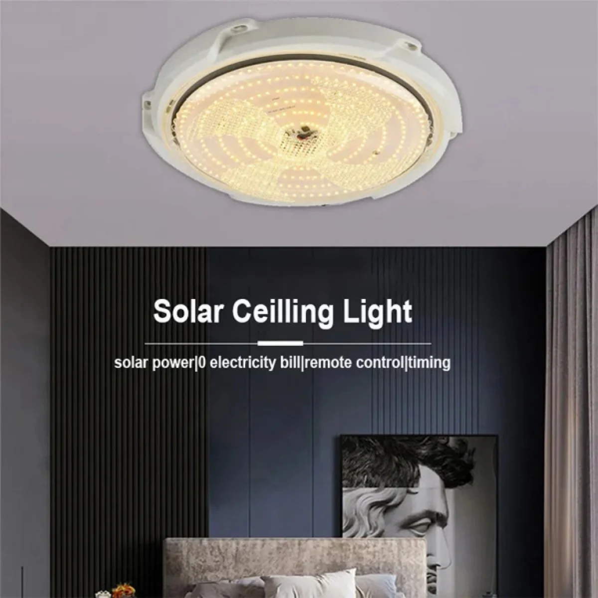 Αδιάβροχο Ηλιακό Φωτιστικό Οροφής 400W LED Ψυχρού Λευκού Φωτισμού 6500K με Φωτοκύτταρο, Timer & Χειριστήριο - Solar LED Lamp Άσπρο