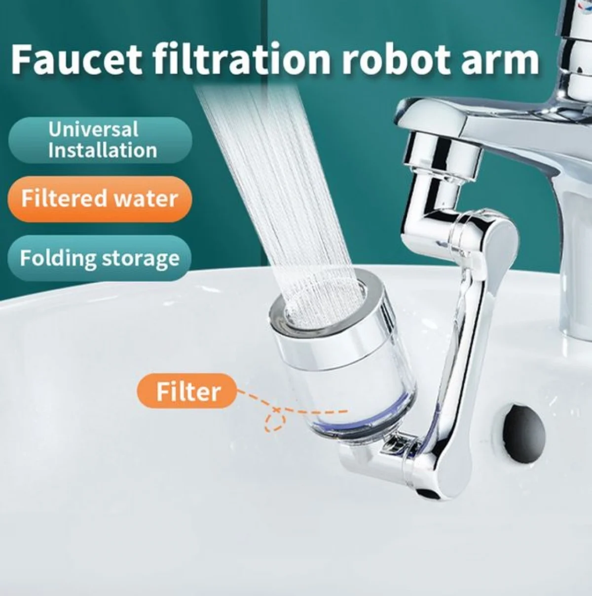 360° Τριπλά Περιστρεφόμενος Βραχίονας - Επέκταση Βρύσης με Φίλτρο