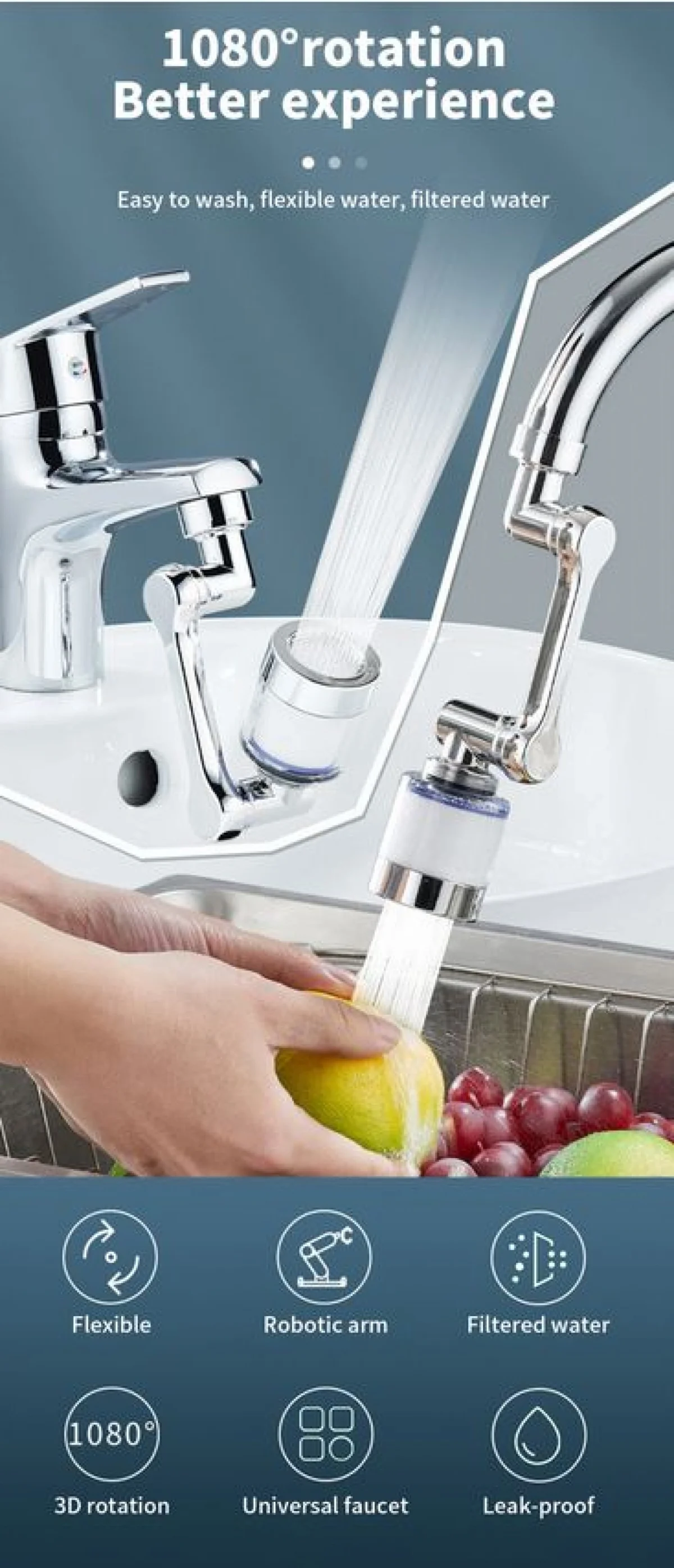 360° Τριπλά Περιστρεφόμενος Βραχίονας - Επέκταση Βρύσης με Φίλτρο