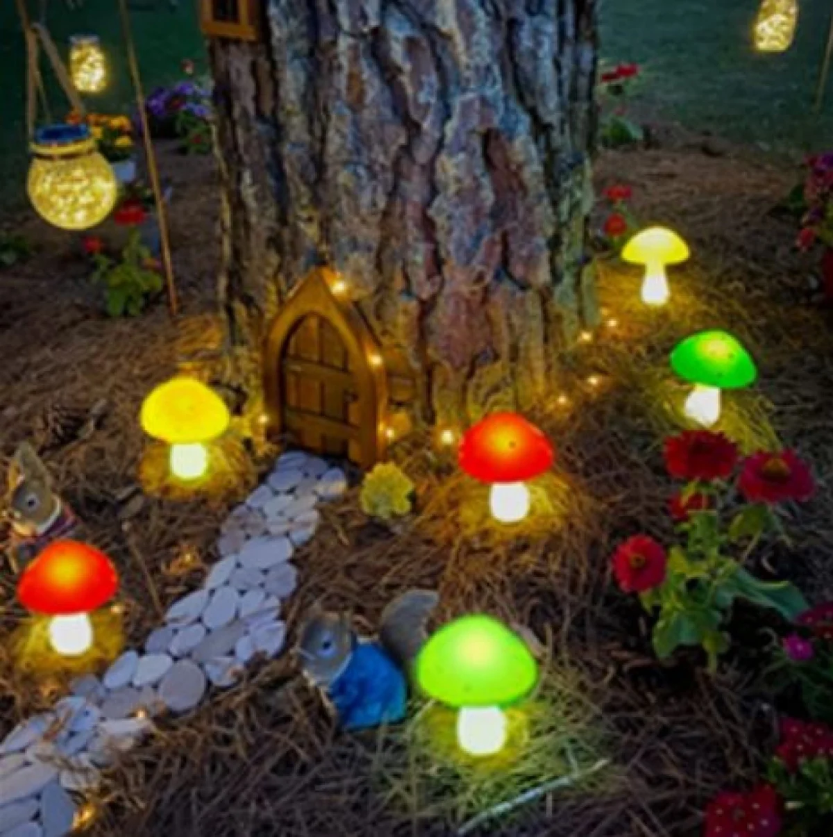 Ηλιακά Καρφωτά Φωτιστικά Led Μανιτάρια Εξωτερικού Χώρου Σετ 6 Τεμαχίων