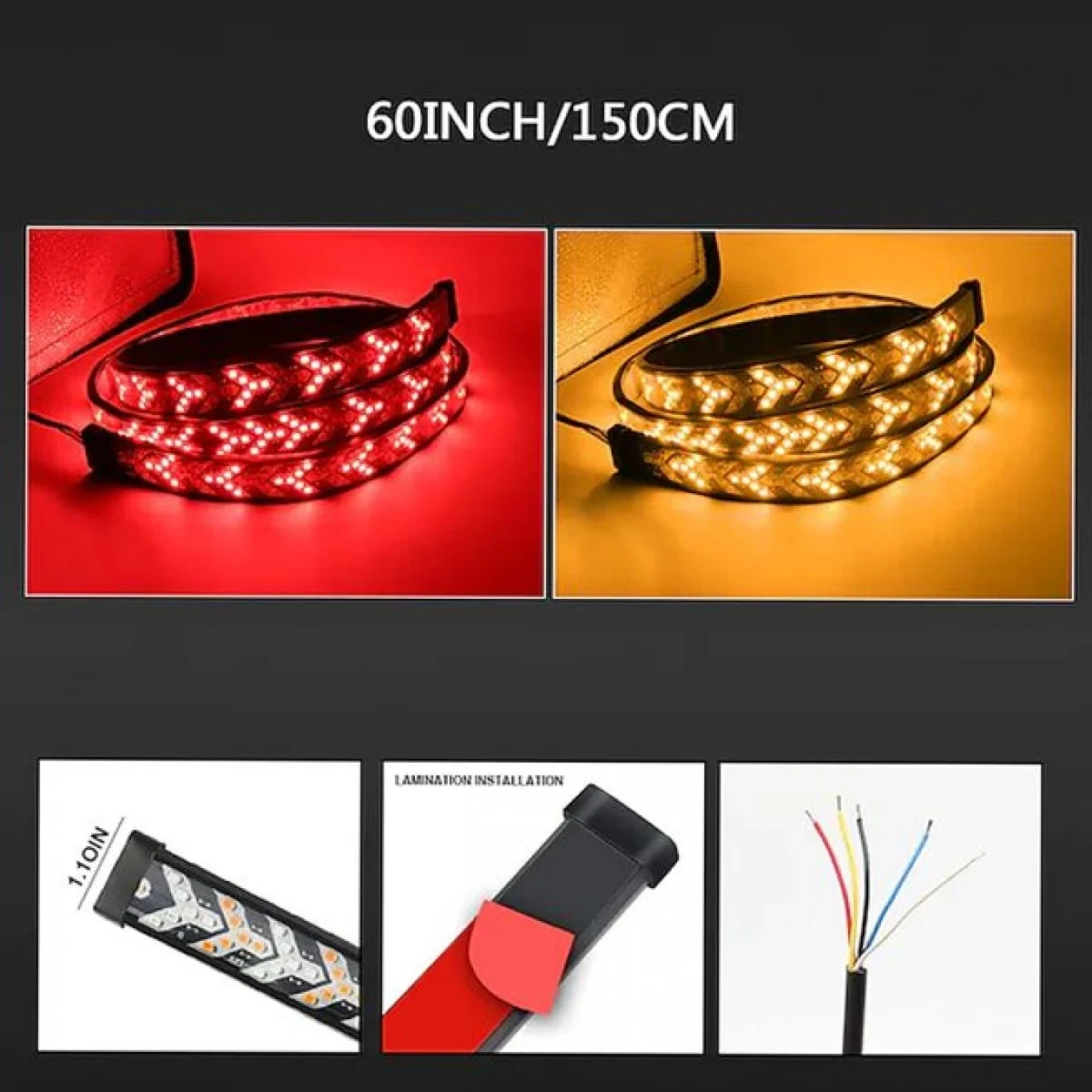 Led Ταινία Προειδοποιητική για Πορτ Μπαγκαζ Αυτοκινήτου, Αγροτικού, Pickup με Φλας - Πορείας - Στοπ 150cm