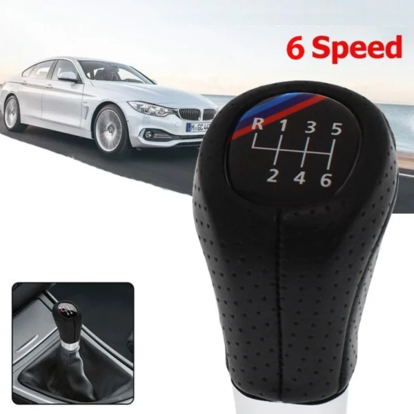 Universal Δερμάτινο Πόμολο - Λεβιές 5 Ταχυτήτων Αυτοκινήτου για BMW με Μ Λεπτομέρεια