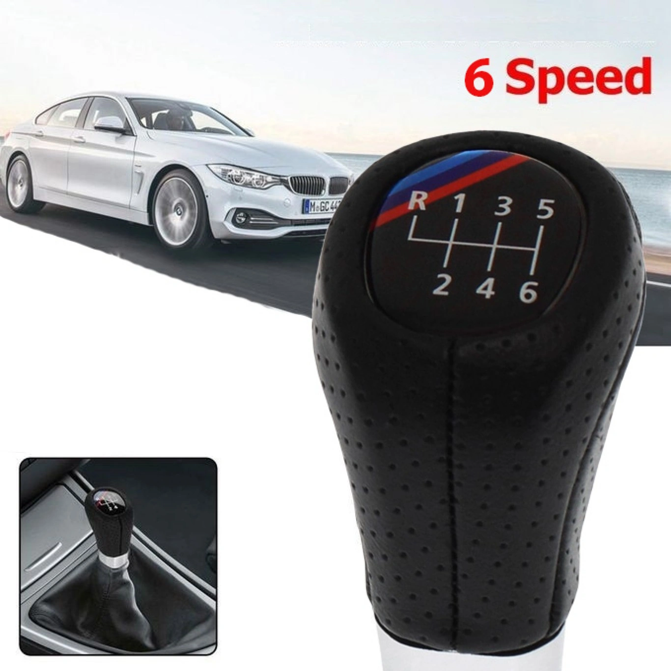 Universal Δερμάτινο Πόμολο - Λεβιές 5 Ταχυτήτων Αυτοκινήτου για BMW με Μ Λεπτομέρεια Universal Δερμάτινο Πόμολο - Λεβιές 5 Ταχυτήτων Αυτοκινήτου για BMW με Μ Λεπτομέρεια