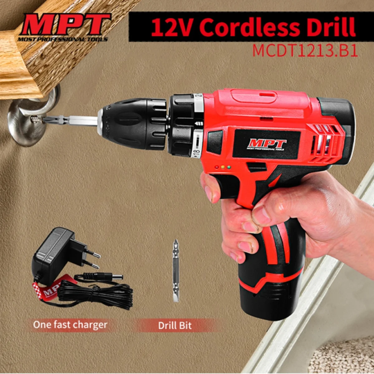 Ασύρματο Ηλεκτρικό Δραπανοκατσάβιδο MPT 12V με Επαναφορτιζόμενη Μπαταρία