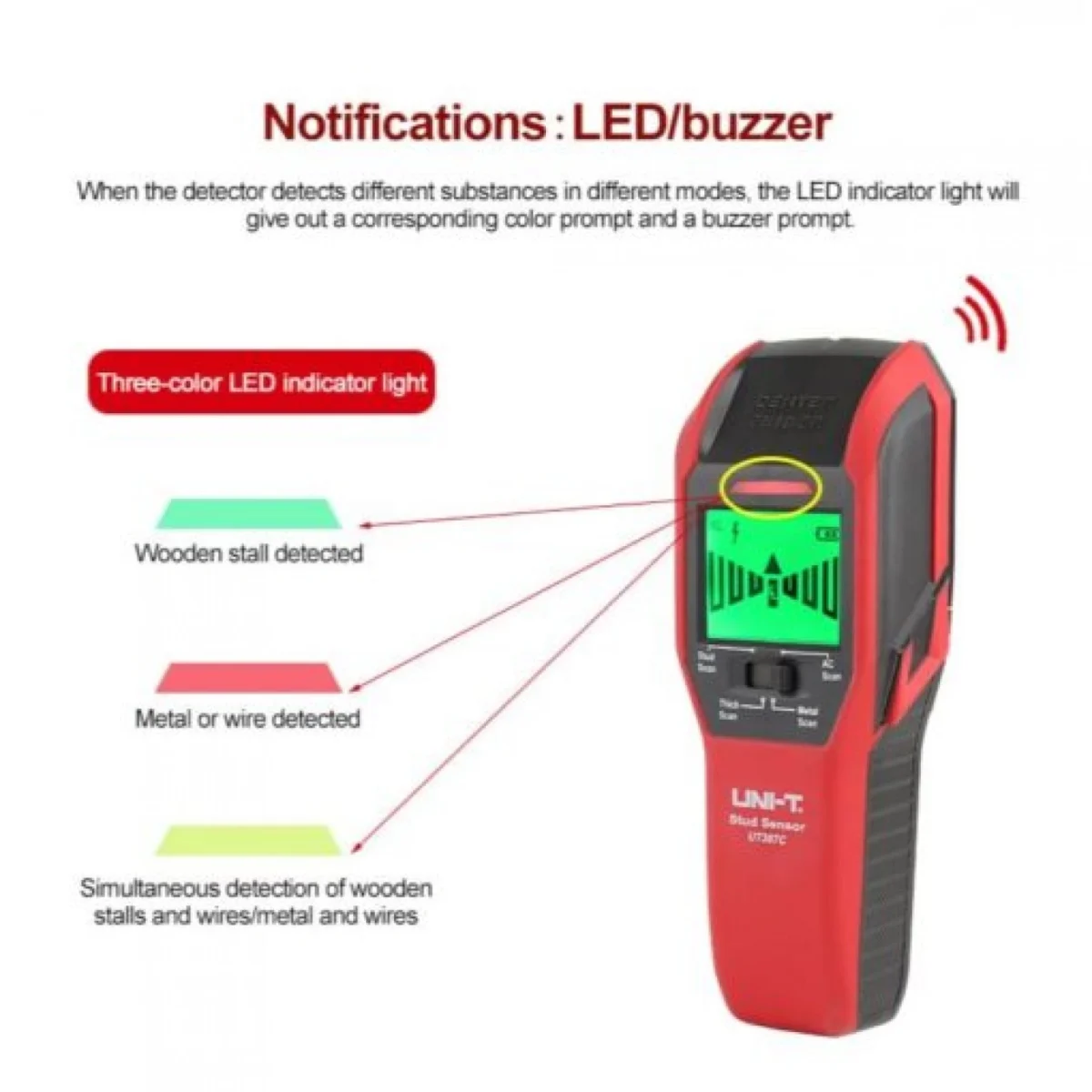 Uni-T UT387C Ψηφιακός Ανιχνευτής Καλωδίων, Μετάλλου & Ξύλου