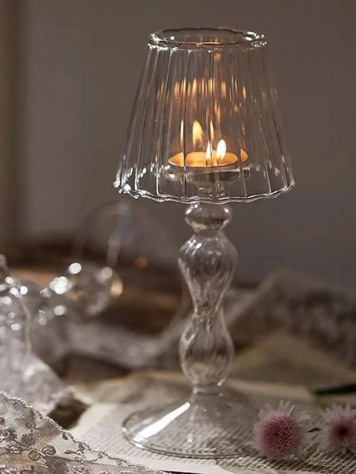 Ρομαντικό Γυάλινο Κηροπήγιο Πορτατίφ 18x5cm
