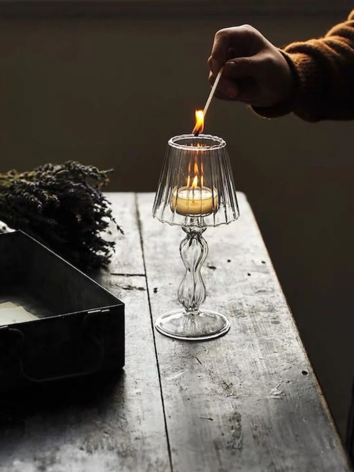 Ρομαντικό Γυάλινο Κηροπήγιο Πορτατίφ 18x5cm