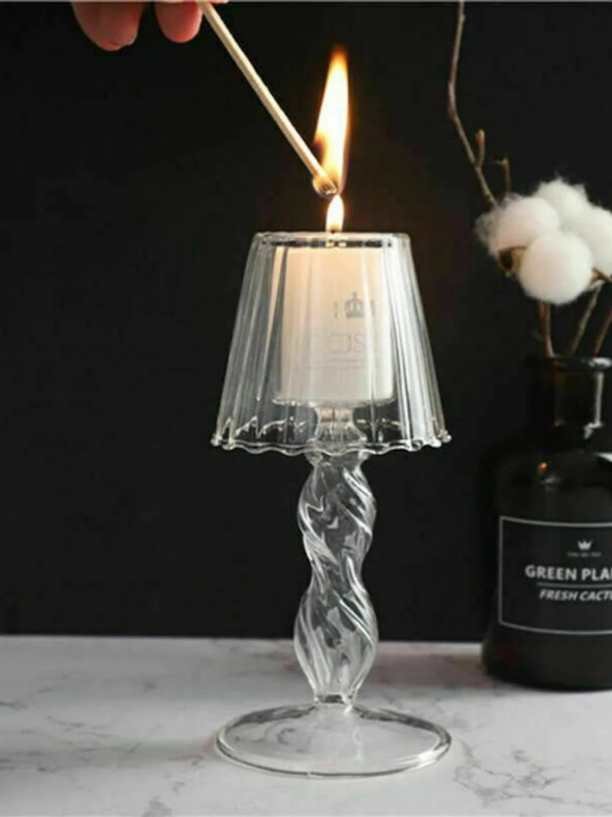 Ρομαντικό Γυάλινο Κηροπήγιο Πορτατίφ 18x5cm