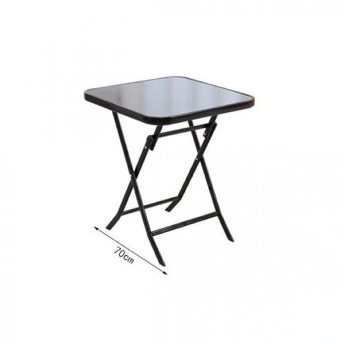 Μαύρο Tέτράγωνο Τραπέζι Πτυσσόμενο με Σκελετό Αλουμινίου και Γυάλινη Επιφάνεια 70cm