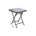 Μαύρο Tέτράγωνο Τραπέζι Πτυσσόμενο με Σκελετό Αλουμινίου και Γυάλινη Επιφάνεια 70cm