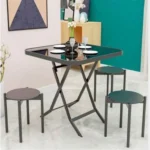 Μαύρο Tέτράγωνο Τραπέζι Πτυσσόμενο με Σκελετό Αλουμινίου και Γυάλινη Επιφάνεια 70cm