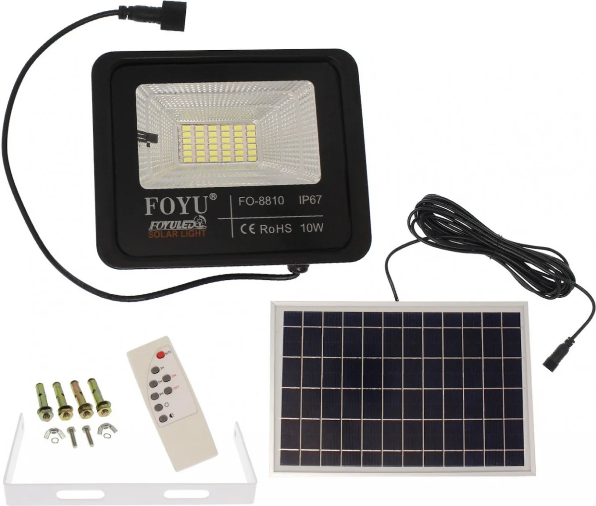 Αδιάβροχος Ηλιακός Προβολέας 100W με Φωτοβολταϊκό Πάνελ, Τηλεκοντρόλ & Χρονοδιακόπτη FO-88100