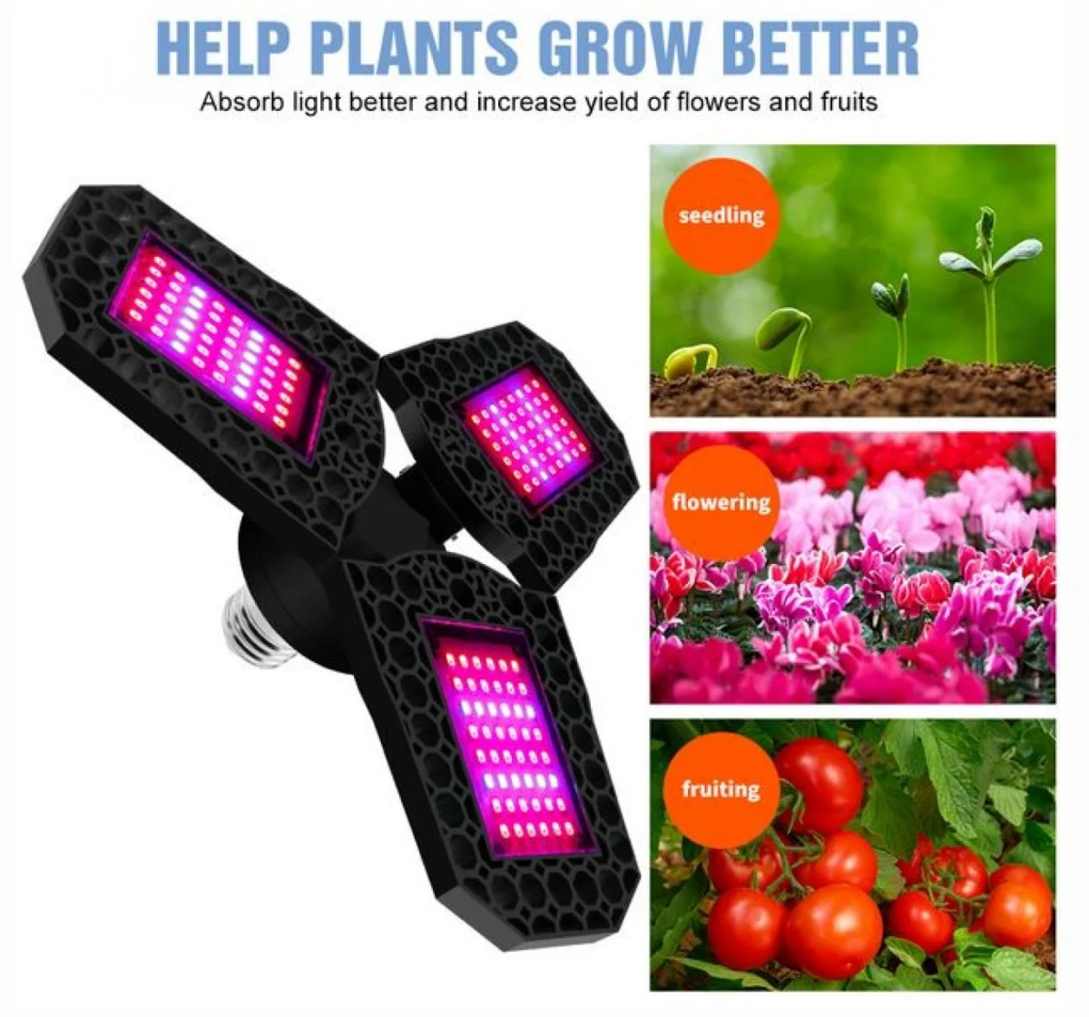 Φωτιστικό 60W LED Ανάπτυξης & Καλλιέργειας Φυτών Full Spectrum Λάμπα Θερμοκηπίου Εσωτερικού Χώρου - Plant Grow Panel Light