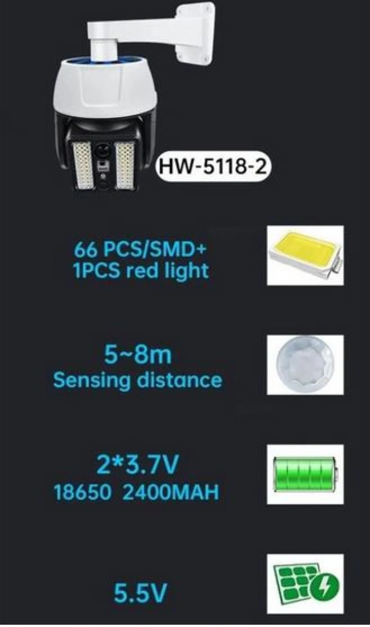 Ομοίωμα Κάμερας Παρακολούθησης Τύπου Bullet Ηλιακή με LED Φωτισμό και Τηλεχειρισμό.