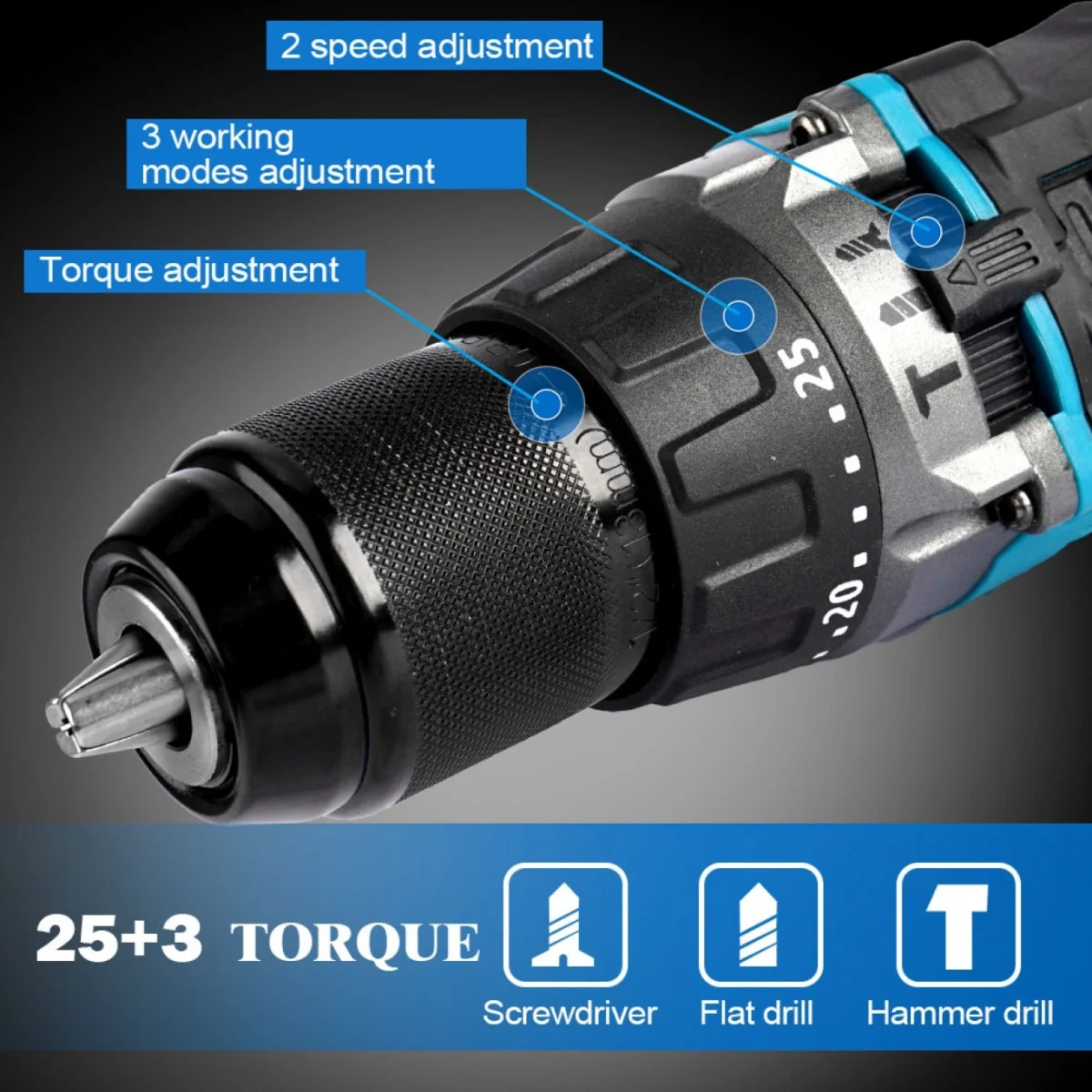 Ισχυρό Επαναφορτιζόμενο Ηλεκτρικό Δραπανοκατσάβιδο 18V με δυο Μπαταρίες