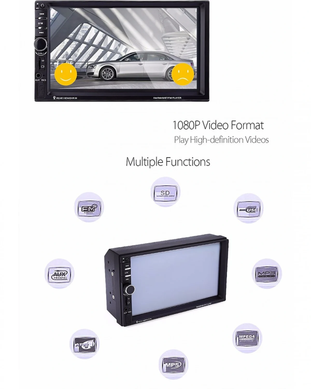 Multimedia Οθόνη Αφής 7" - Ηχοσύστημα 2 DIN Bluetooth, Handsfree, MP5 / MP3 / USB / SD / FM / AUX / TV & Τηλεχειριστήριο