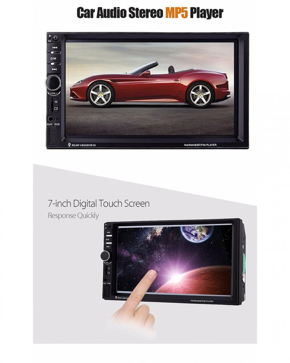 Multimedia Οθόνη Αφής 7" - Ηχοσύστημα 2 DIN Bluetooth, Handsfree, MP5 / MP3 / USB / SD / FM / AUX / TV & Τηλεχειριστήριο