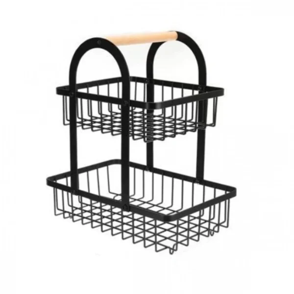 Μεταλλική Ραφιέρα - Φρουτιέρα Κουζίνας-Πάγκου 37x30x18.5cm με Ξύλινη Λαβή