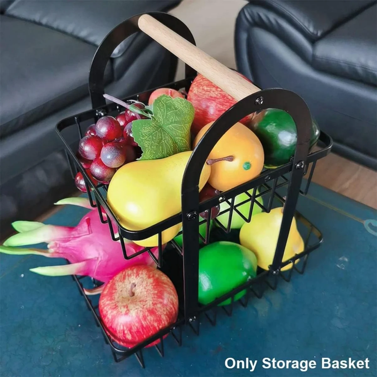 Μεταλλική Ραφιέρα - Φρουτιέρα Κουζίνας-Πάγκου 37x30x18.5cm με Ξύλινη Λαβή