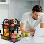 Μεταλλική Ραφιέρα - Φρουτιέρα Κουζίνας-Πάγκου 37x30x18.5cm με Ξύλινη Λαβή