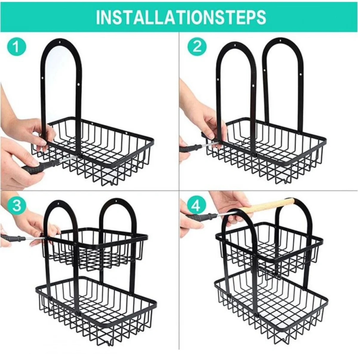 Μεταλλική Ραφιέρα - Φρουτιέρα Κουζίνας-Πάγκου 37x30x18.5cm με Ξύλινη Λαβή