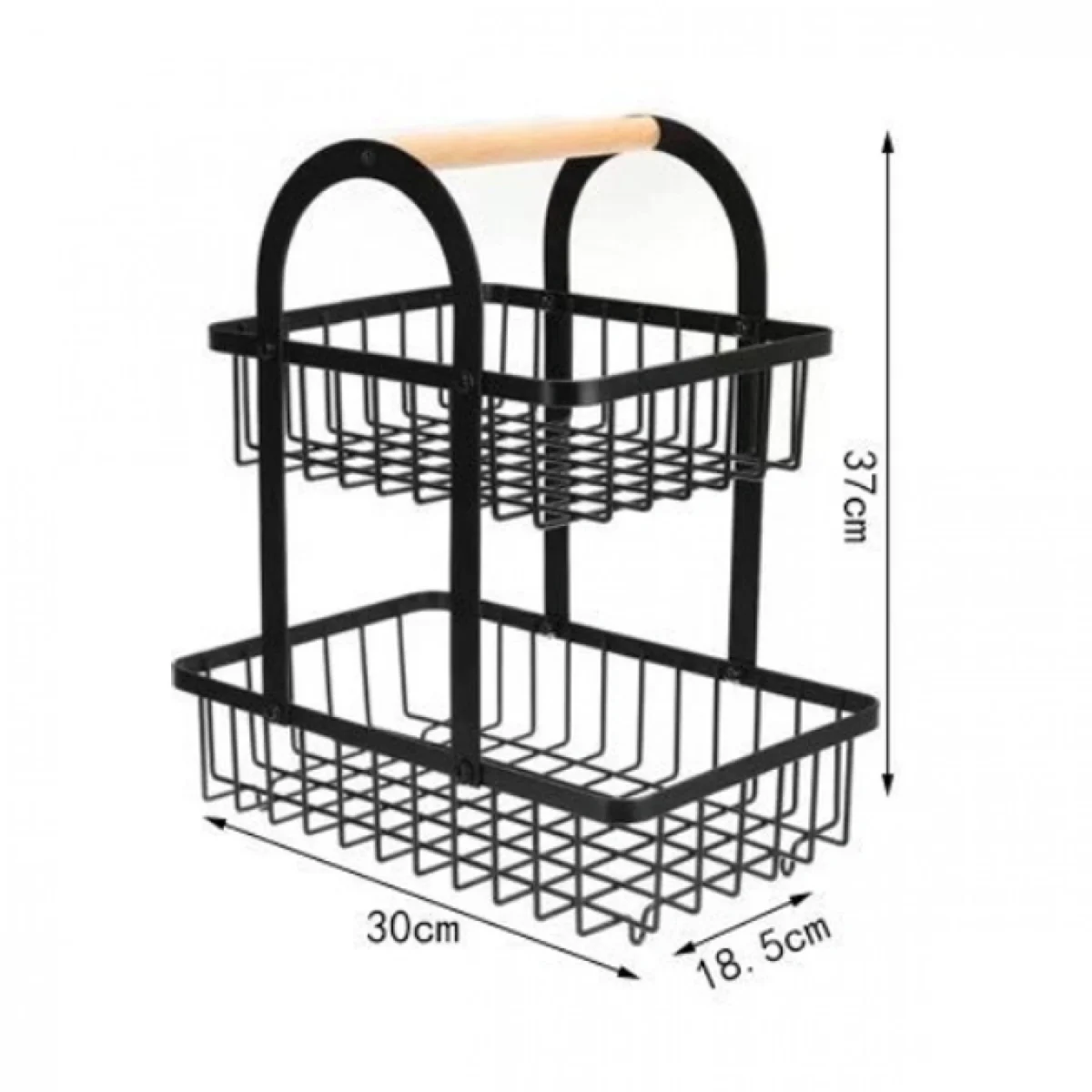 Μεταλλική Ραφιέρα - Φρουτιέρα Κουζίνας-Πάγκου 37x30x18.5cm με Ξύλινη Λαβή