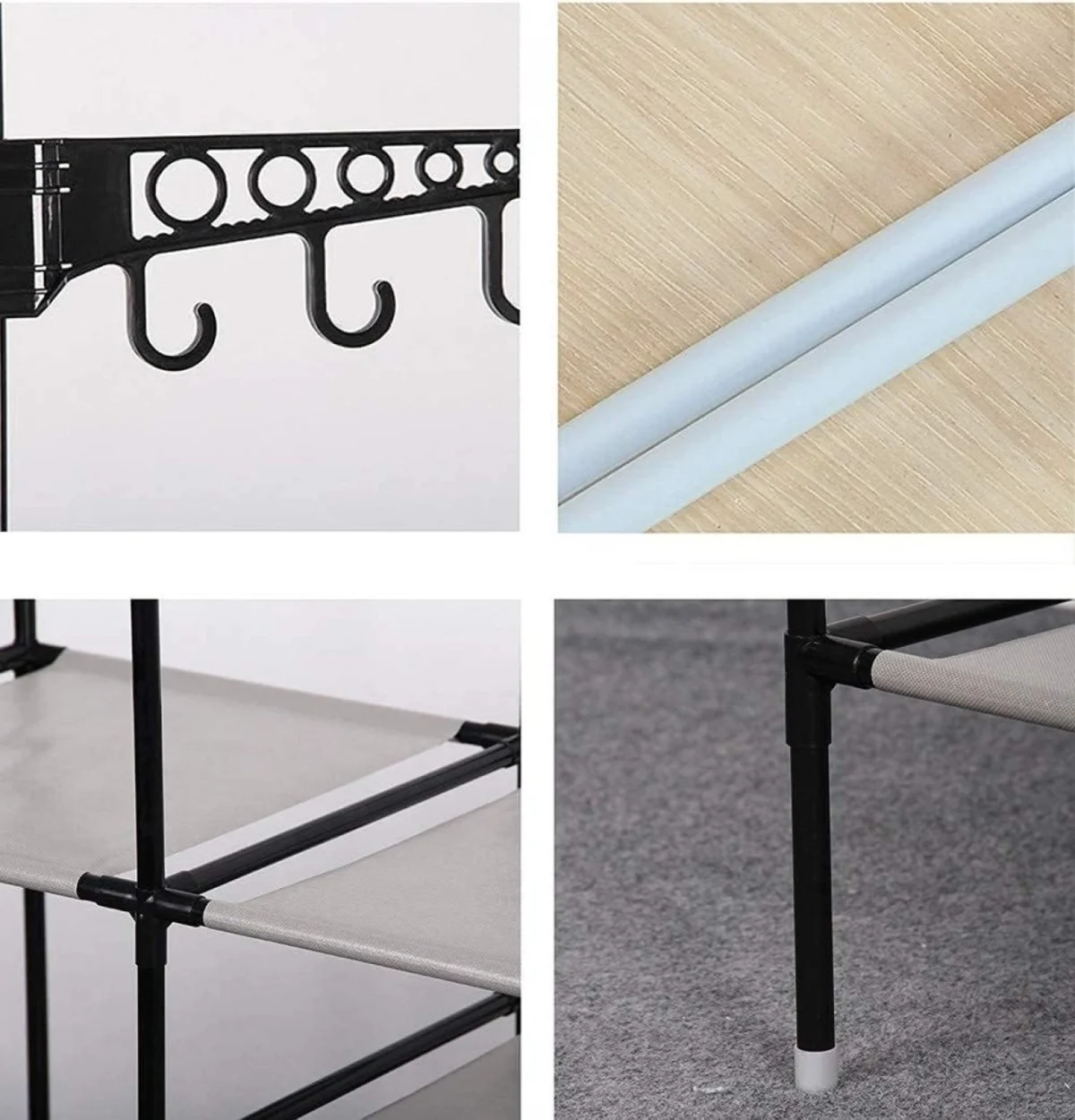 Μεταλλική Κρεμάστρα - Βεστιάριο Μαύρη με 6 Ράφια & Παπουτσοθήκη Δαπέδου Γκαρνταρόμπα 86x43x173cm