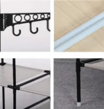 Μεταλλική Κρεμάστρα - Βεστιάριο Μαύρη με 6 Ράφια & Παπουτσοθήκη Δαπέδου Γκαρνταρόμπα 86x43x173cm