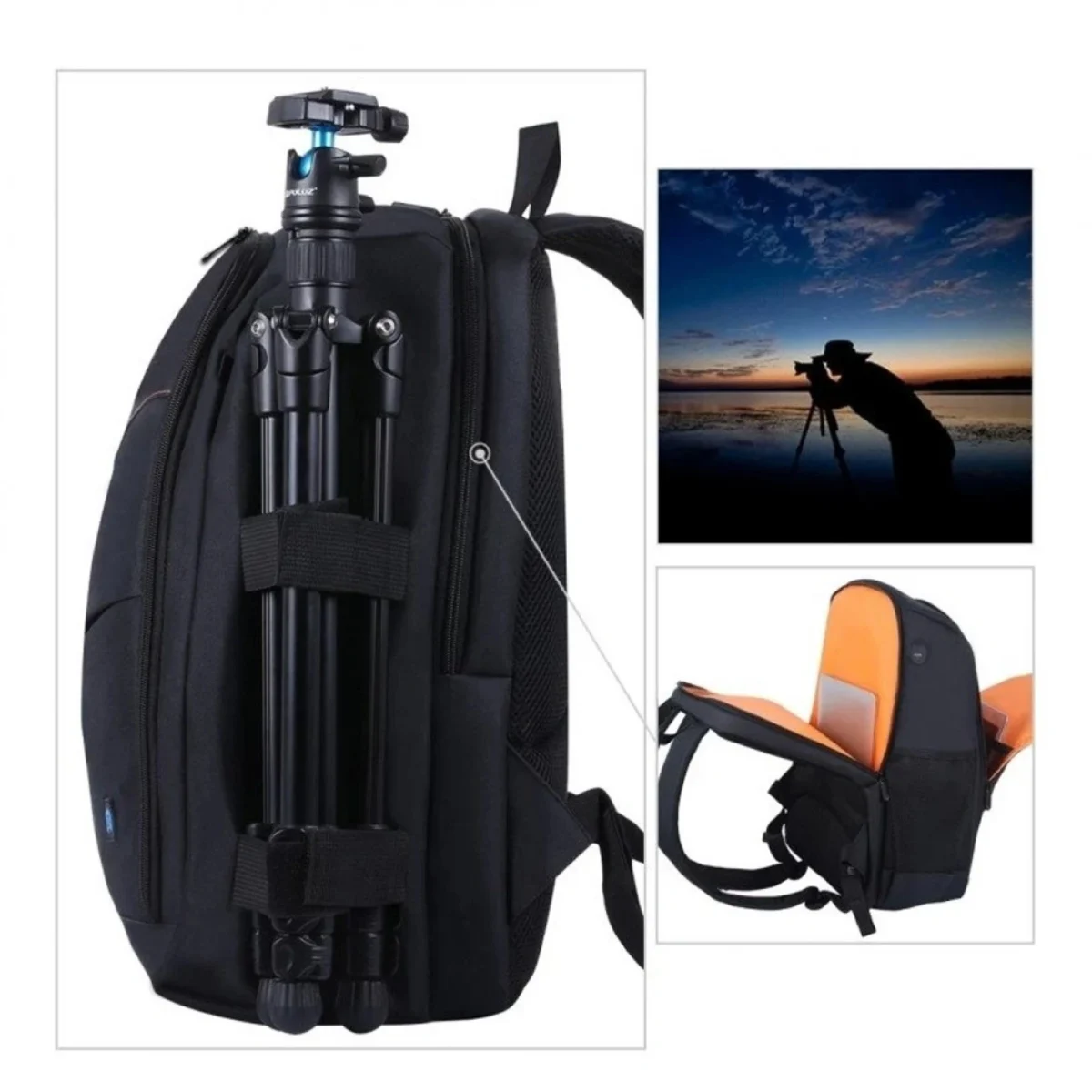 Αδιάβροχο Επαγγελματικό Σακίδιο με Μαλακό Εσωτερικό Προστασίας Φωτογραφικής Μηχανής & Λάπτοπ - Σακίδιο Πλάτης Puluz - Μαύρο