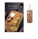 Ξύλινo - Bamboo Πλατώ Σερβιρίσματος Τυριών με Μεταλλική Λαβή, Μαχαίρι και Πιρούνι Τυριού 49x34x1.5 cm