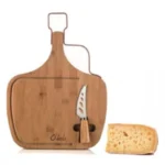 Ξύλινo - Bamboo Πλατώ Σερβιρίσματος Τυριών με Μεταλλική Λαβή, Μαχαίρι και Πιρούνι Τυριού 49x34x1.5 cm