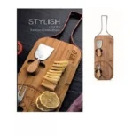 Ξύλινo - Bamboo Πλατώ Σερβιρίσματος Τυριών με Μεταλλική Λαβή, Μαχαίρι και Πιρούνι Τυριού 49x34x1.5 cm