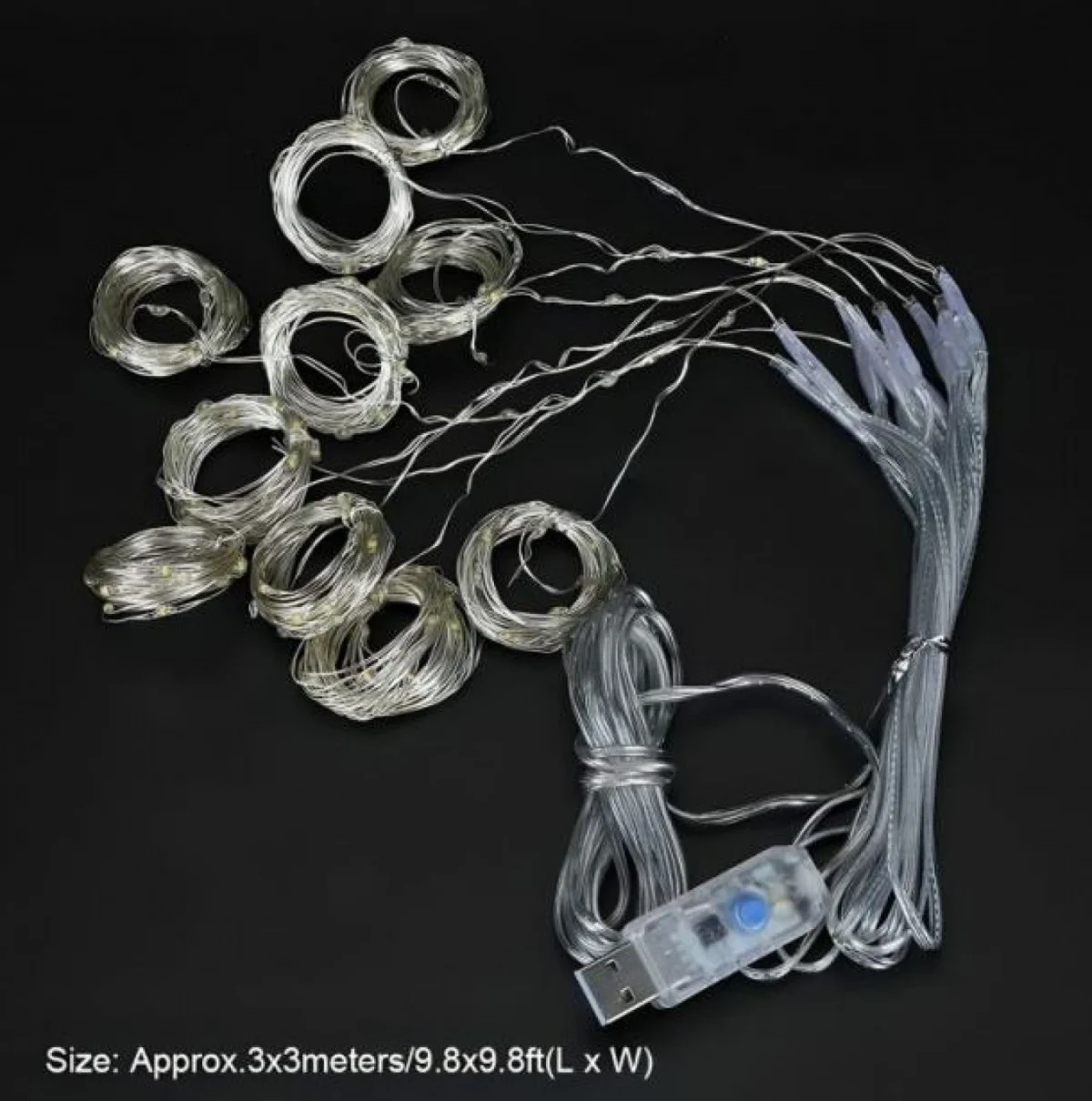 Κρεμαστά Διακοσμητικά LED Λαμπάκια Κουρτίνα - Γιρλάντα USB - 8 Λειτουργίες Φωτισμού & Τηλεχειριστήριο - Θερμό Λευκό Φως - 3x3m