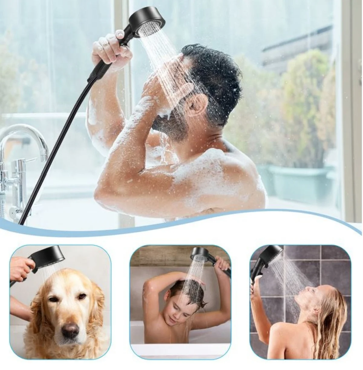 Μαύρο Τηλέφωνο Ντους Υψηλής Πίεσης με Τουρμπίνα και Ψηφιακή Ένδειξη Θερμοκρασίας του Νερού.