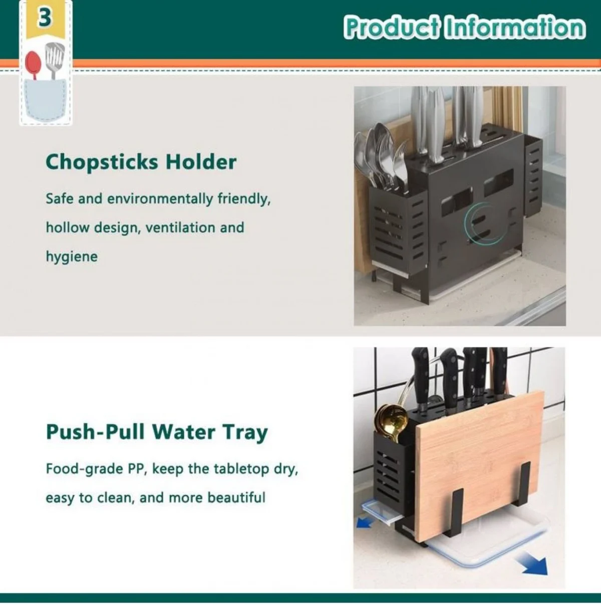 Πολυλειτουργική Θήκη Πάγκου για Μαχαιροπίρουνα - Ξύλο Κοπής και Θέση για Καπάκι Κατσαρόλας με Σχάρα Αποστράγγισης LG-618