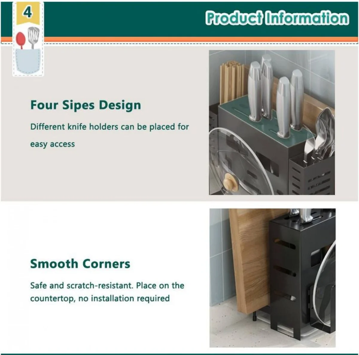 Πολυλειτουργική Θήκη Πάγκου για Μαχαιροπίρουνα - Ξύλο Κοπής και Θέση για Καπάκι Κατσαρόλας με Σχάρα Αποστράγγισης LG-618