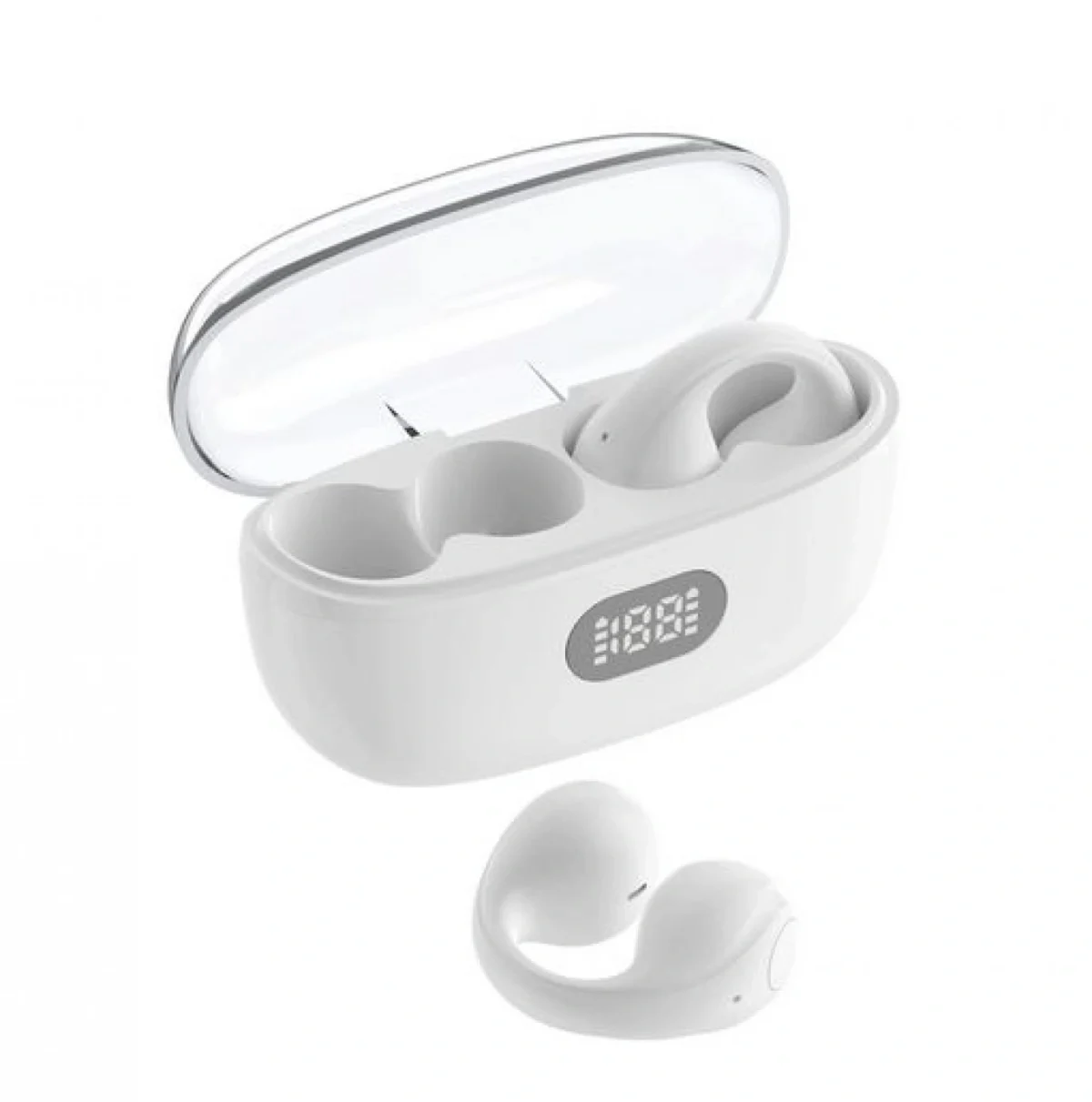 T18 Plus Clip Wear Bluetooth Handsfree Ακουστικά με Θήκη Φόρτισης Λευκά