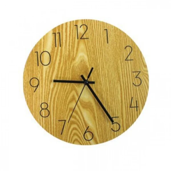 Ξύλινο Ρολόι Τοίχου Quartz Διαμέτρου 30cm με Αριθμούς