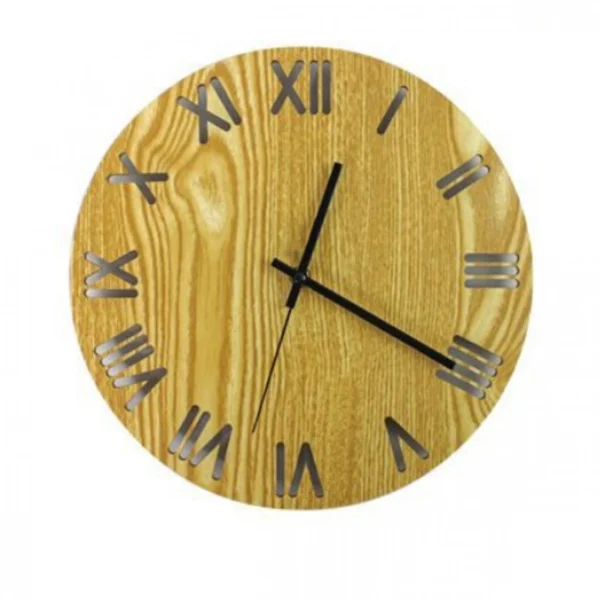 Ξύλινο Ρολόι Τοίχου Quartz Διαμέτρου 30cm με Λατινικούς Αριθμούς