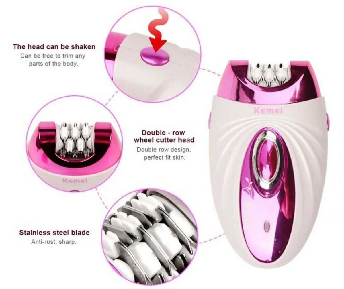 Επαναφορτιζόμενη Γυναικεία Αποτριχωτική & Ξυριστική Μηχανή 3 σε 1 KEMEI ΚΜ-205