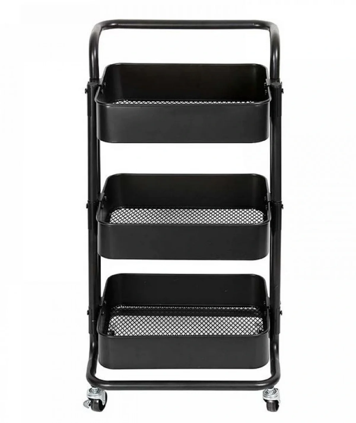 Μεταλλικό Τρόλεϊ Κουζίνας με 3 Διάτρητα Ράφια 43.5 x 36 x 85 cm Χρώματος Μαύρο