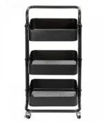 Μεταλλικό Τρόλεϊ Κουζίνας με 3 Διάτρητα Ράφια 43.5 x 36 x 85 cm Χρώματος Μαύρο