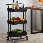 Μεταλλικό Τρόλεϊ Κουζίνας με 3 Διάτρητα Ράφια 43.5 x 36 x 85 cm Χρώματος Μαύρο