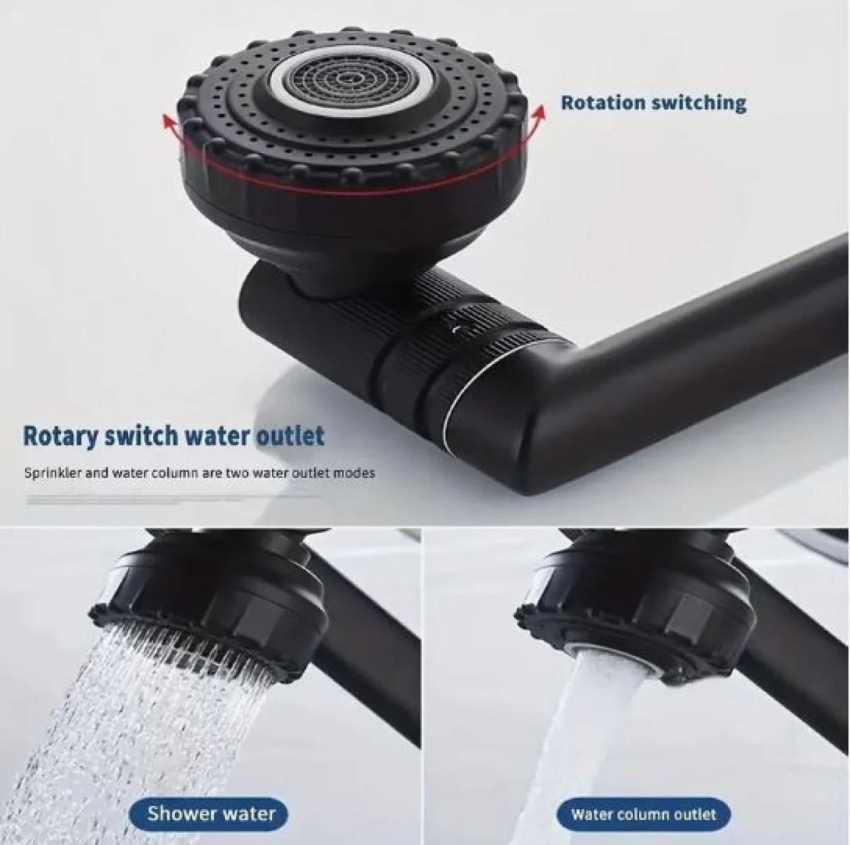 Μαύρη Μπαταρία Βρύση Νεροχύτη Κουζίνας Αναμεικτική με Ρυθμιζόμενο Βραχίονα και 2 Λειτουργίες Ψεκασμού