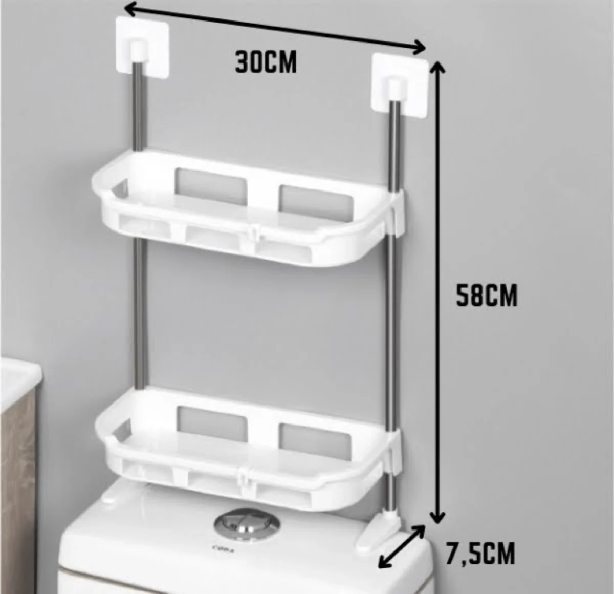 Ραφιέρα Επικαθήμενη στο Καζανάκι της Τουαλέτας 2 Επιπέδων Λευκή