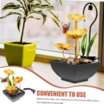 Διακοσμητικό Συντριβάνι Feng Shui Εσωτερικού & Εξωτερικού Χώρου 220V με Φωτισμό LED, Χρυσά - Πράσινα Φύλλα, Πεταλούδα & Πέτρες 23x12x12cm