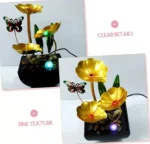 Διακοσμητικό Συντριβάνι Feng Shui Εσωτερικού & Εξωτερικού Χώρου 220V με Φωτισμό LED, Χρυσά - Πράσινα Φύλλα, Πεταλούδα & Πέτρες 23x12x12cm