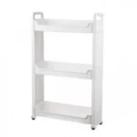 Τροχήλατη Στενή Ραφιέρα, Βάση Οργάνωσης με 3 Ράφια 80x55x14cm Πλαστική Λευκή