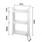 Τροχήλατη Στενή Ραφιέρα, Βάση Οργάνωσης με 3 Ράφια 80x55x14cm Πλαστική Λευκή